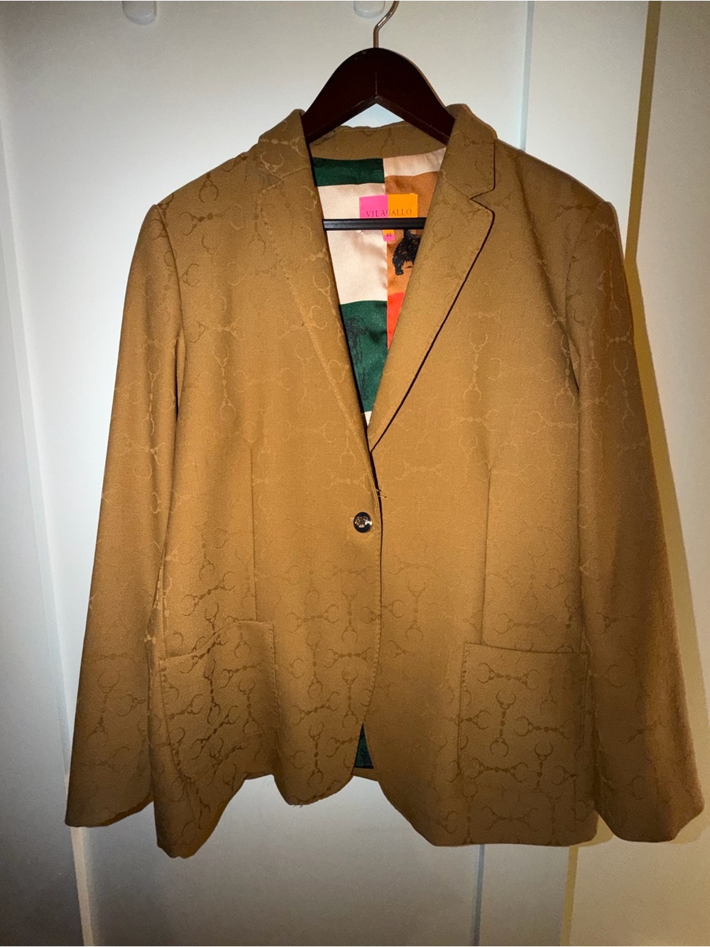 Vilagallo Camel Equestrian Blazer with Dog Print Lining Size 48